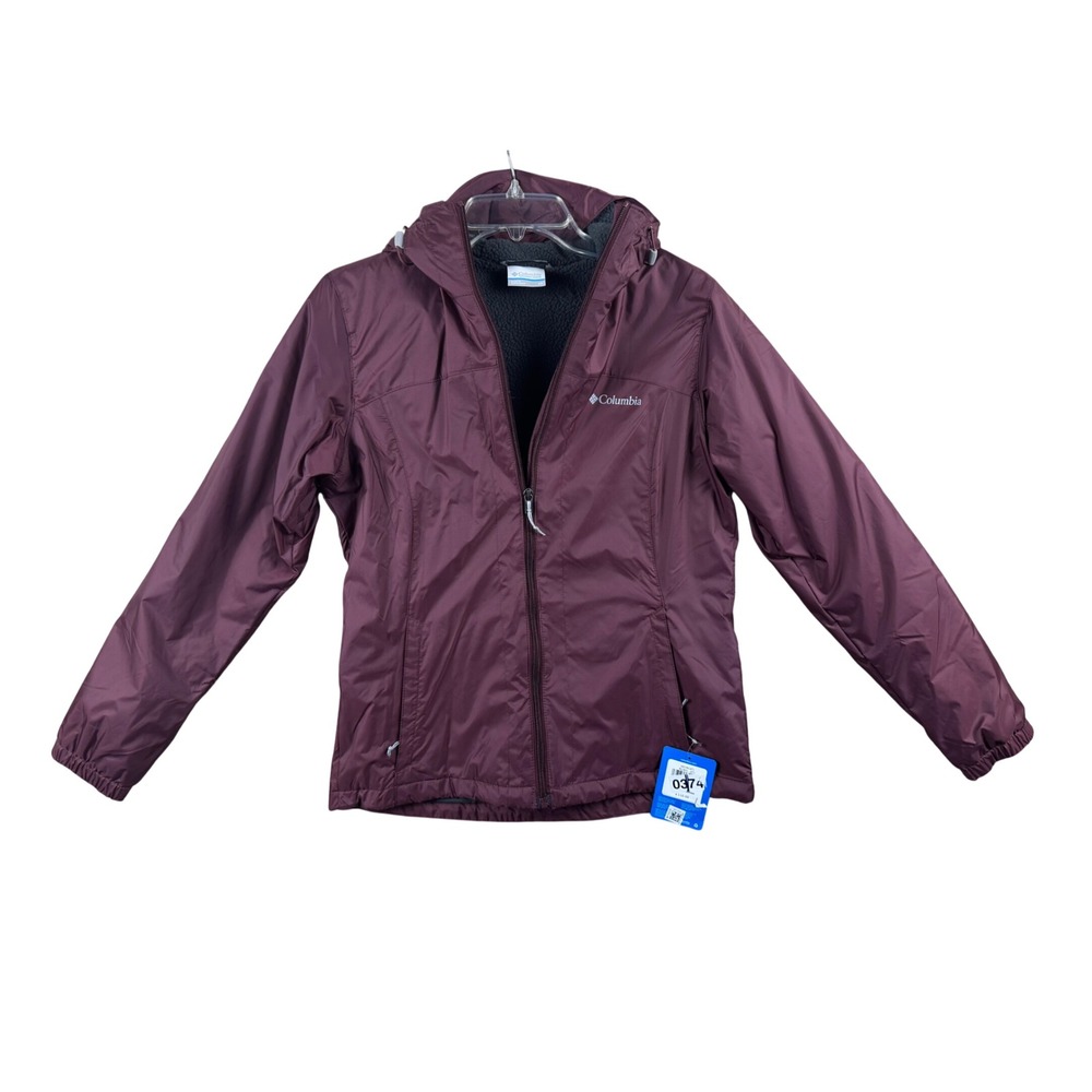 Columbia Rain Protector Fleece Lined Hooded Jacket Dark Berry XL0631-671 XS